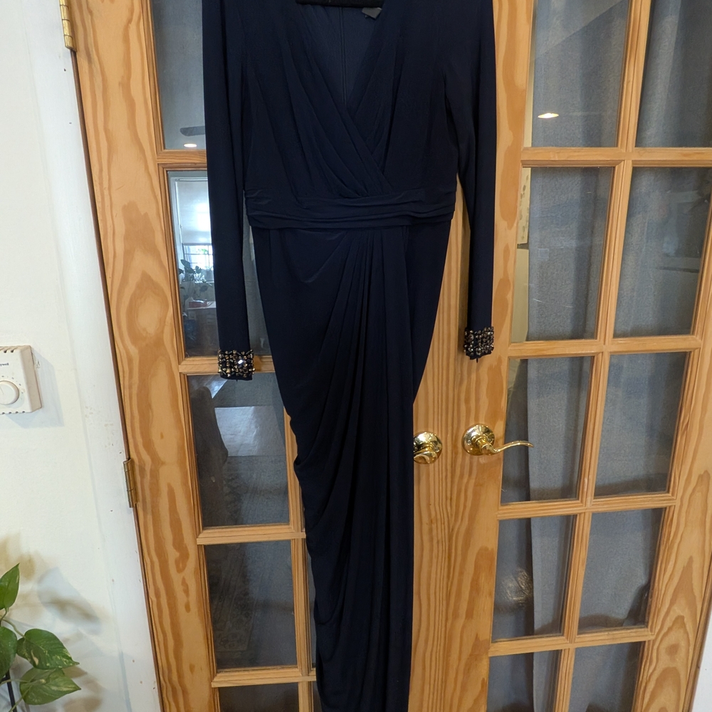 Adrianna Papell Navy Long Sleeve Dress with Embellished Cuffs